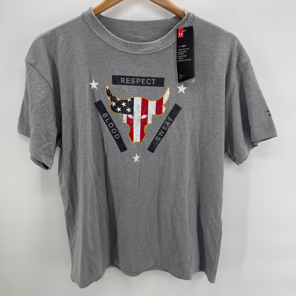 Under Armour Project Rock Respect Blood Sweat Gray T-Shirt Womens Medium - Picture 2 of 9